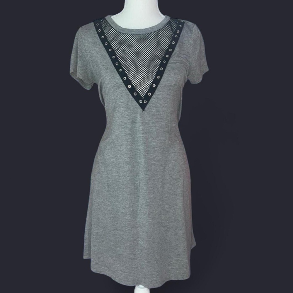 Charlotte Russe Gray Short Sleeve dress with Mesh grommet Detail